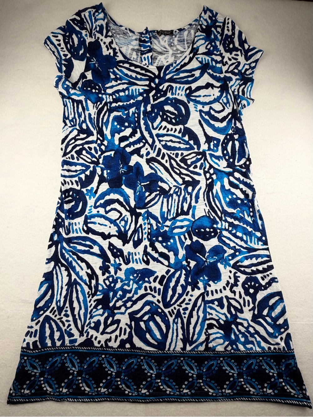 Lucky Brand Blue Tropical Print Knit Mini Dress Boho Shift - Picture 2 of 7